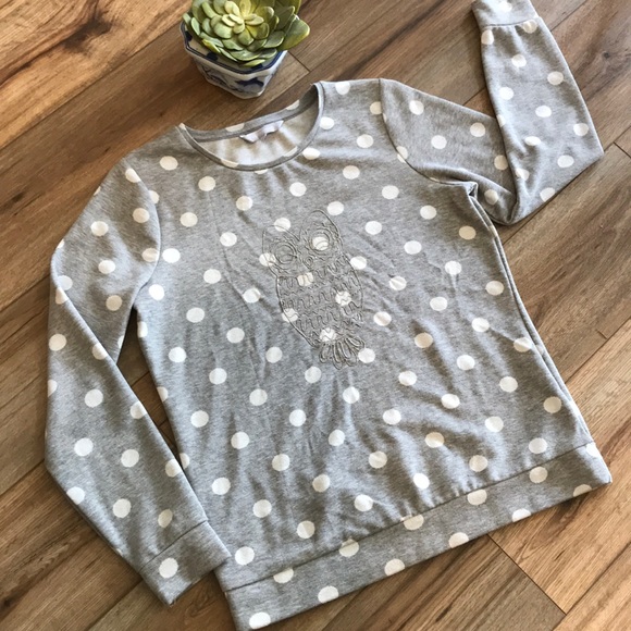POLKA DOT GRAY SWEATSHIRT with Owl Detail Size M - Picture 3 of 14